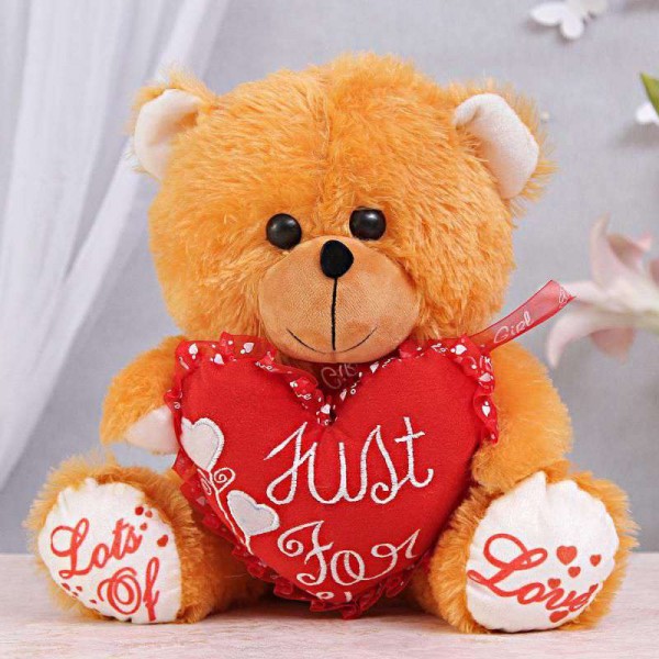 15 Inch Golden Teddy Bear holding Just For You Heart